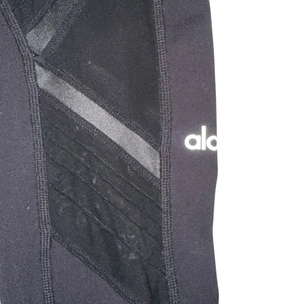 ALO Yoga Moto Mesh Paneled Black High Rise Leggings MEDIUM